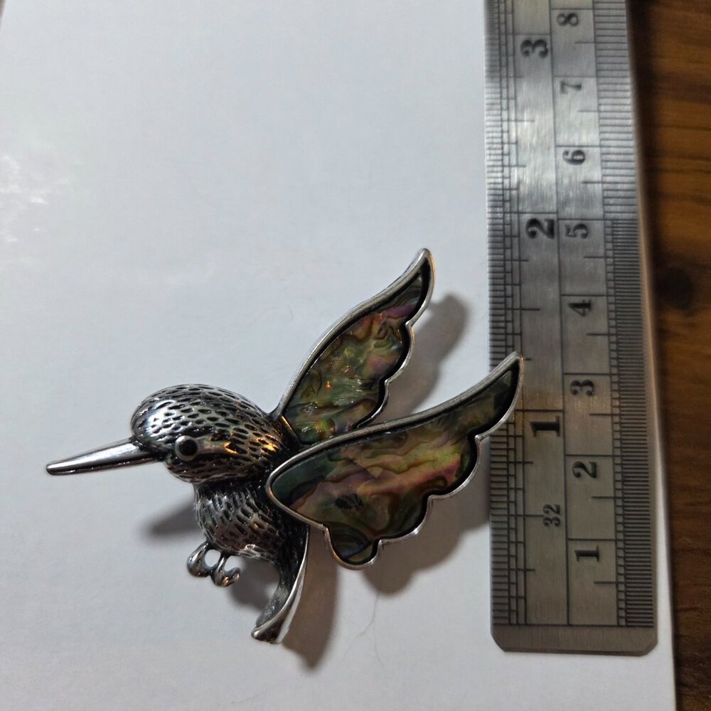 Abalone Shell Hummingbird Brooch‎ - Picture 3 of 3